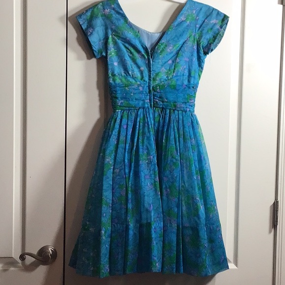 Vintage 1950s formal blue floral dress size 9 in excellent condition - Picture 7 of 12